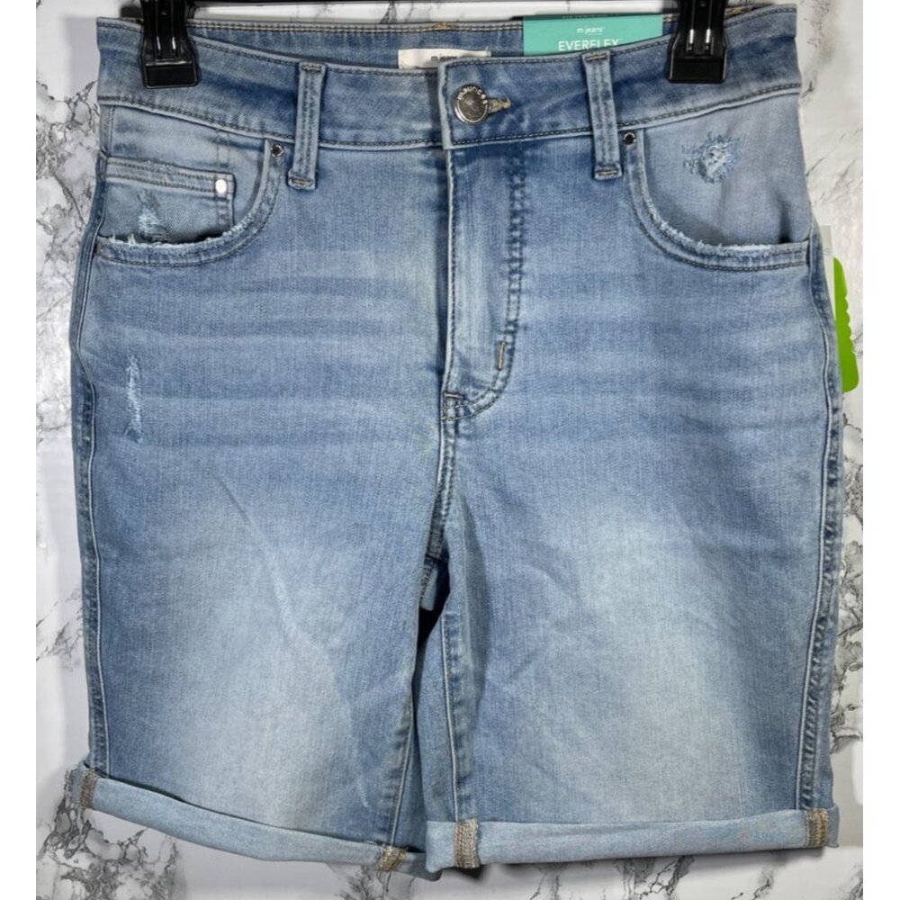 Everflex Womens High-Rise Super Stretch Denim Bermuda Shorts Size 6